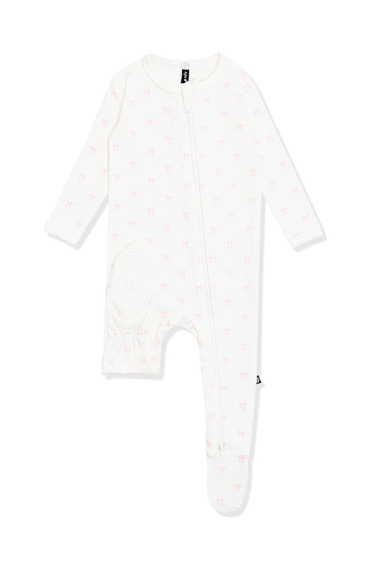 Pointelle Zippered Footie in Sweet Pink Bow