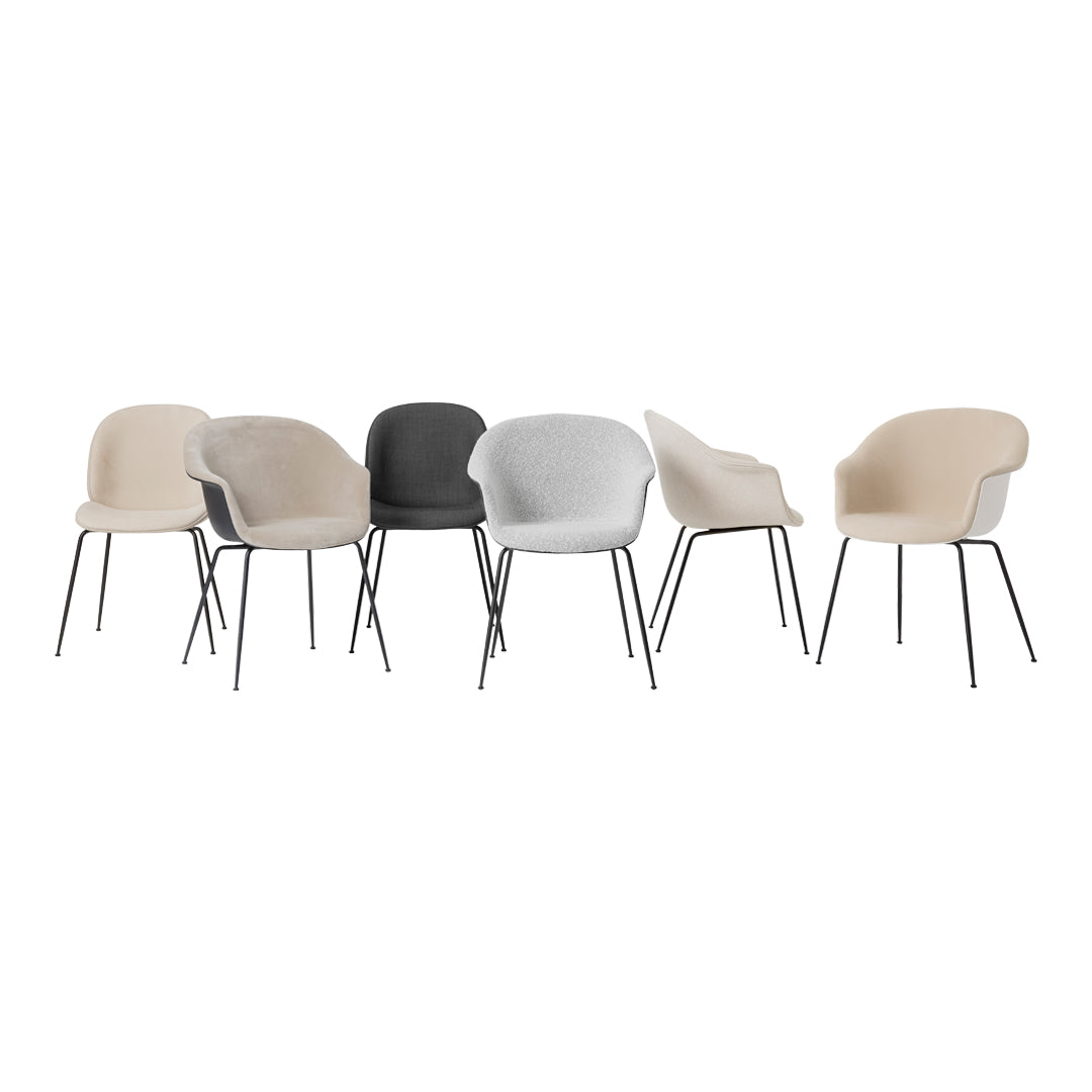 Bat Dining Chair - Black Matt Conic Base - Front Upholstered