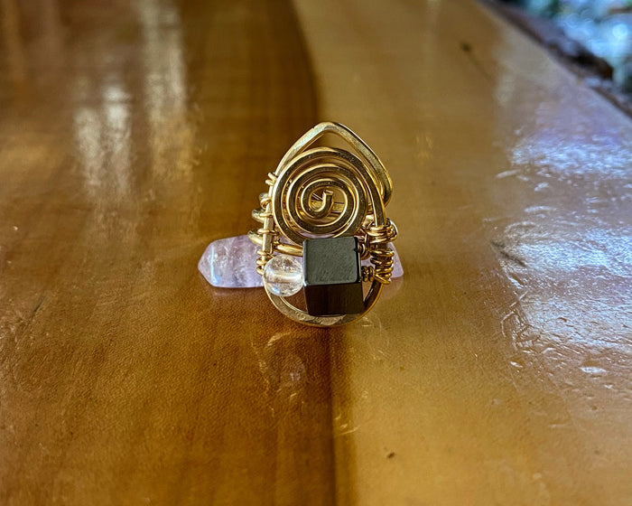 BRONZE+HEMATITE+QUARTZ SOL VORTEX RING