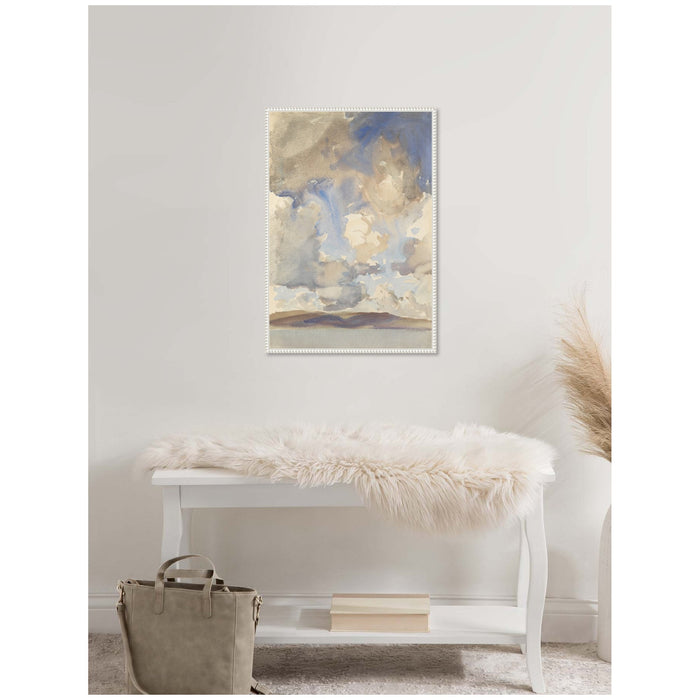 Clouds canvas reproduction after John Singer Sargent, styled above a bench