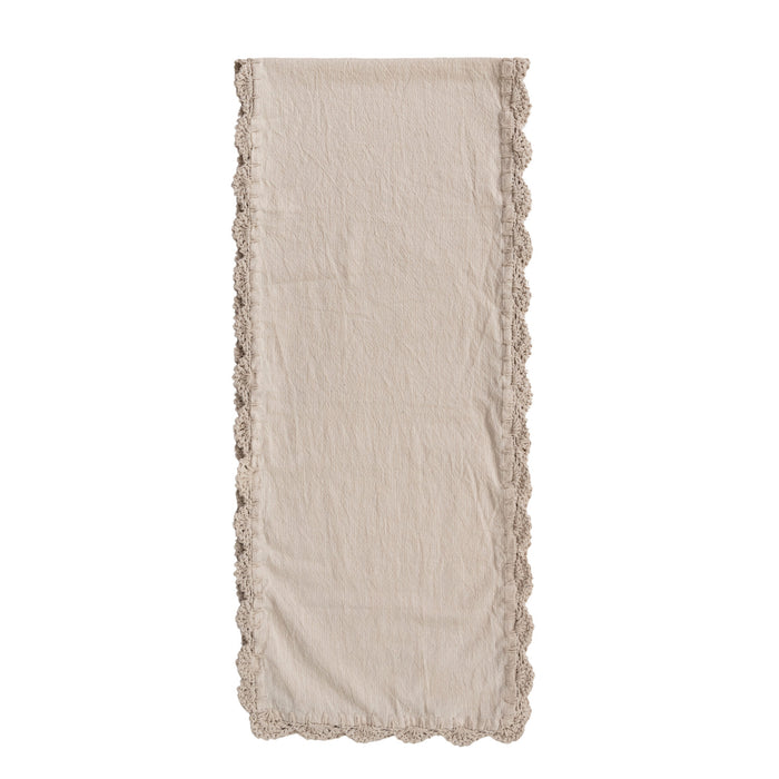 COTTON TABLE RUNNER WITH CROCHETED TRIM - NATURAL