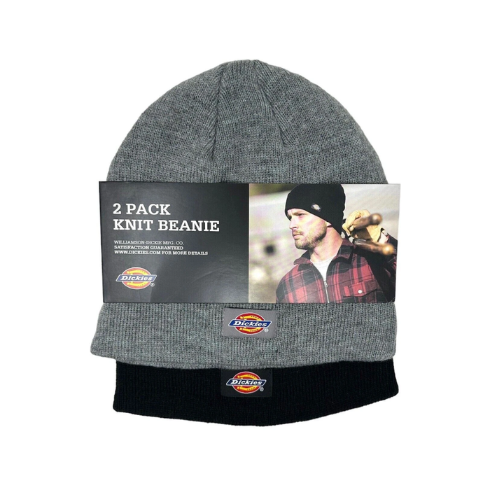 Dickies 2-Pack Skull Knit Beanies – Grey & Black (One Size)