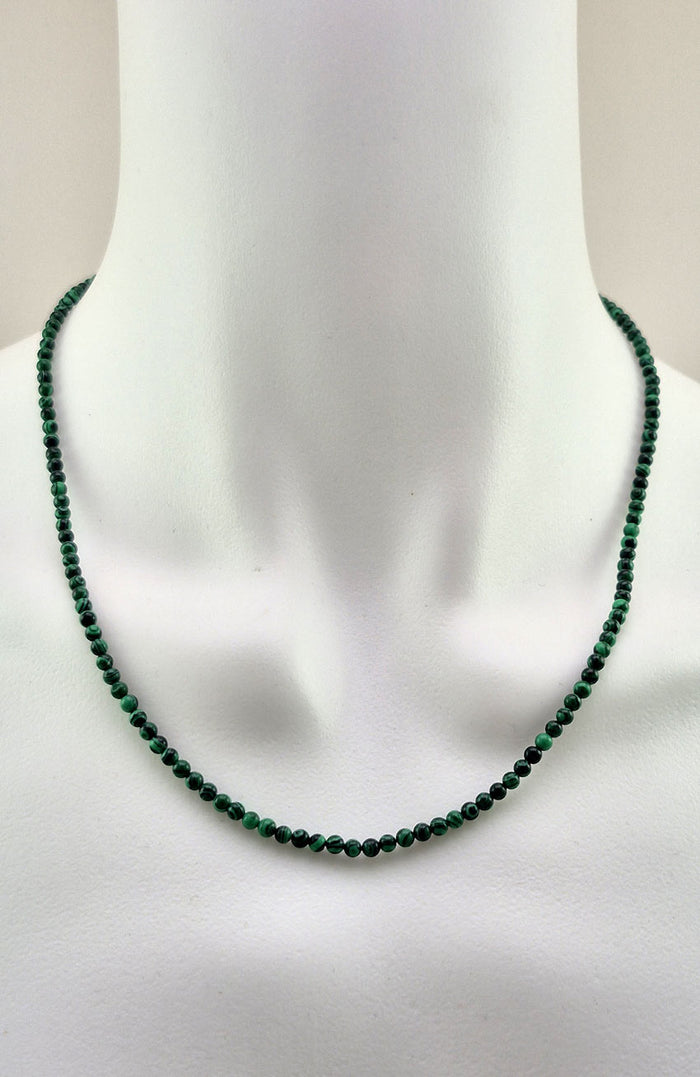 Gemstone Bead Necklace - Malachite Round 3mm