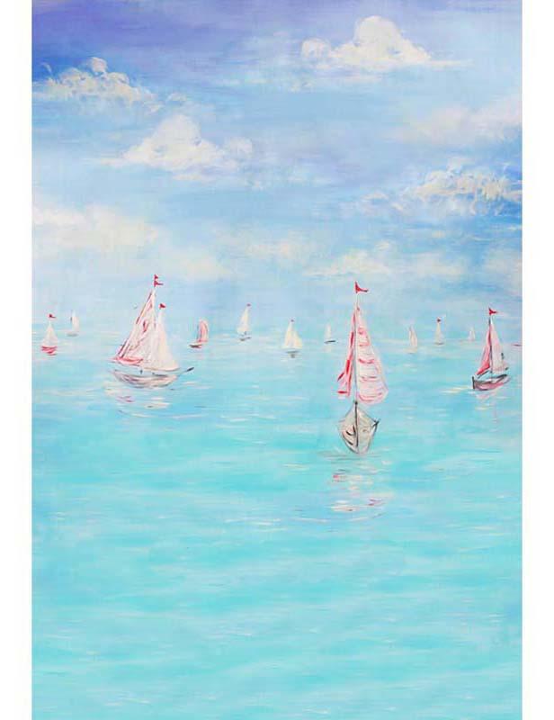 Hand Paintted Sea Boat Backdrop For Children Photography Shopbackdrop