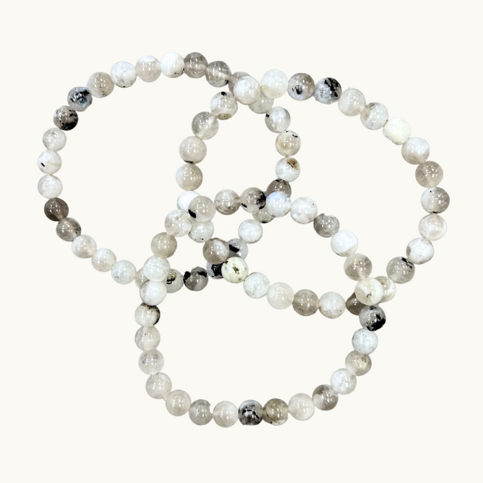 Rainbow Moonstone w/ Black Tourmaline Bracelet