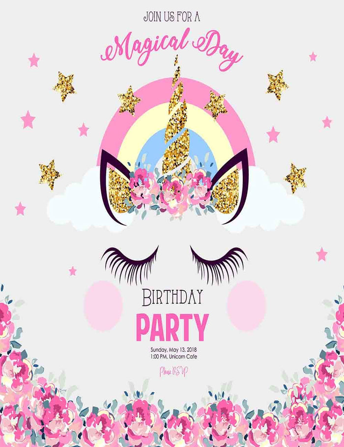 Unicorn With Pink Flower For Birthday Party Photography Backdrop Shopbackdrop