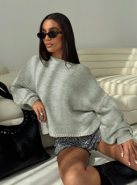Baby I'm Back Knit Sweater Grey / Pink