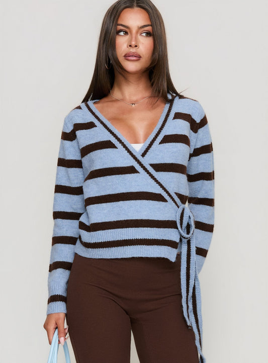 Andras Wrap Knit Sweater Blue Stripe