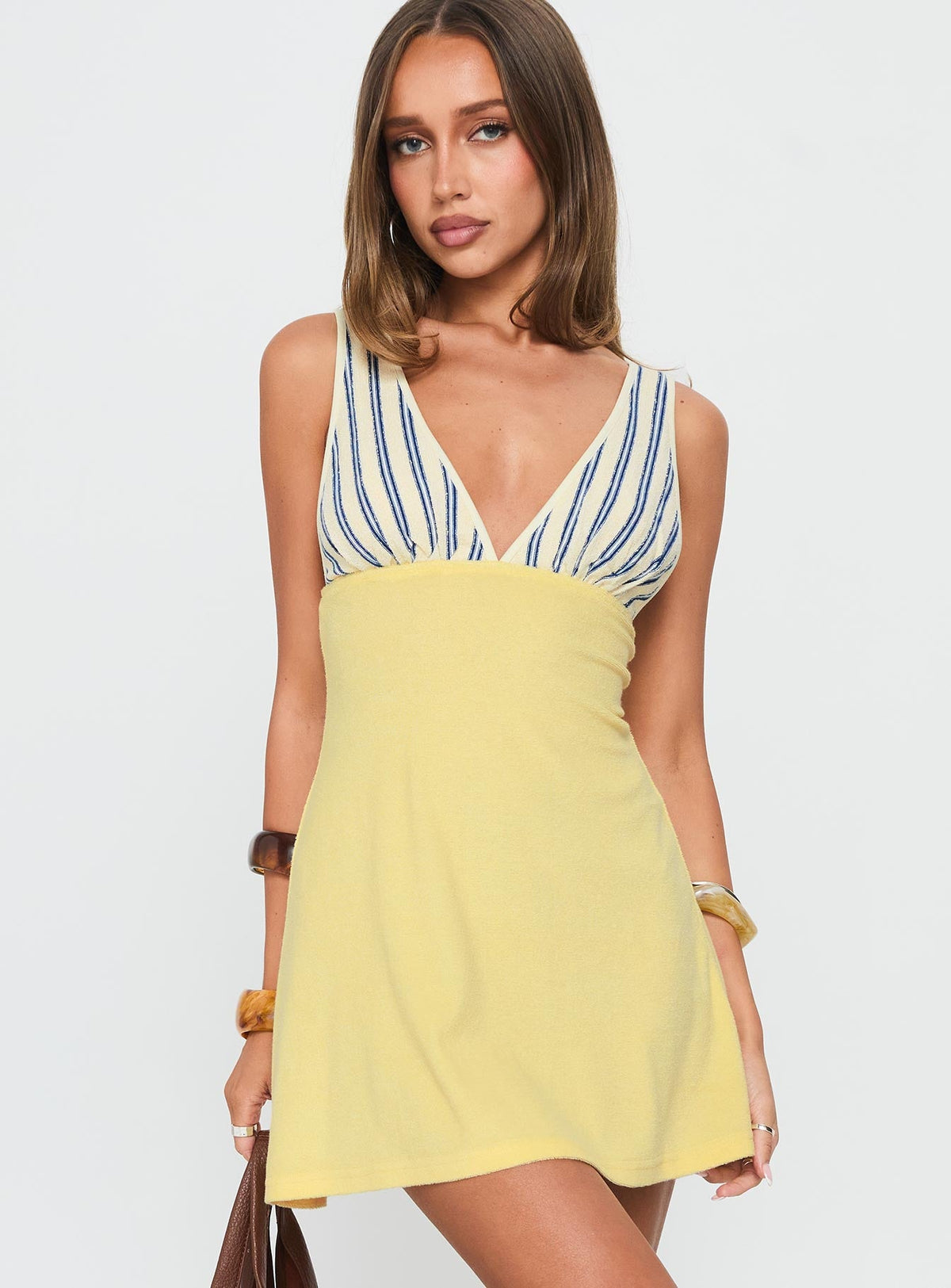 Aydenn Contrast Plunge Mini Dress Multi