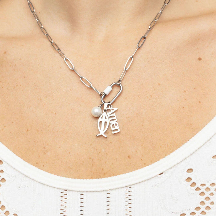 18K Gold PVD Stainless Steel Amen Word Charm: Gold WJW