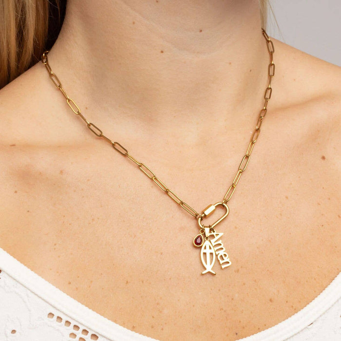 18K Gold PVD Stainless Steel Fish Charm with Cross Center: Stainless WJW