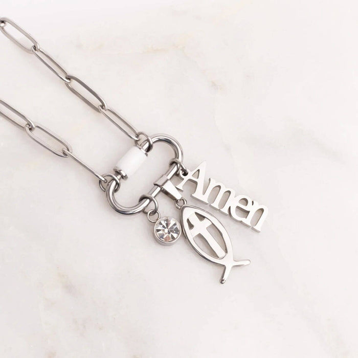 18K Gold PVD Stainless Steel Fish Charm with Cross Center: Stainless WJW