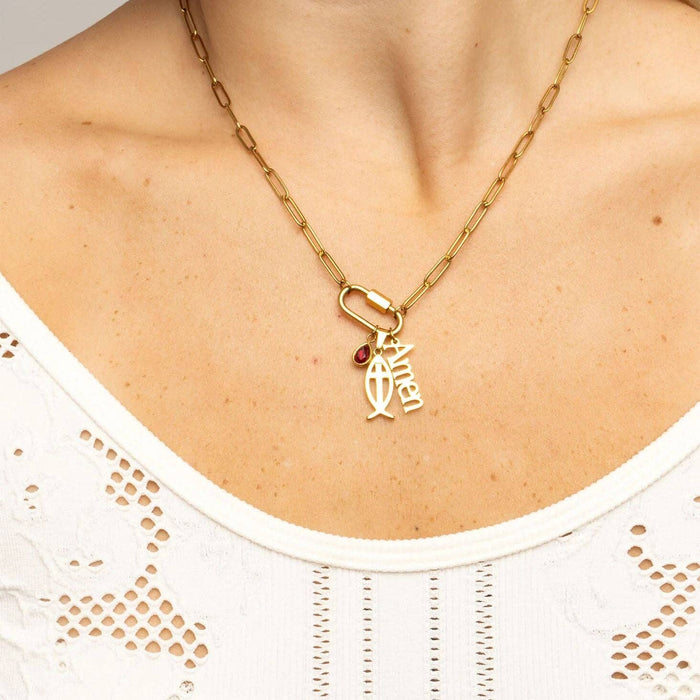18K Gold PVD Stainless Steel Fish Charm with Cross Center: Stainless WJW
