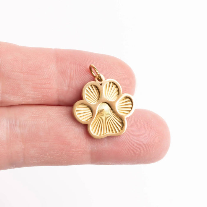 18K Gold PVD Stainless Steel Paw Print Charm: Gold WJW
