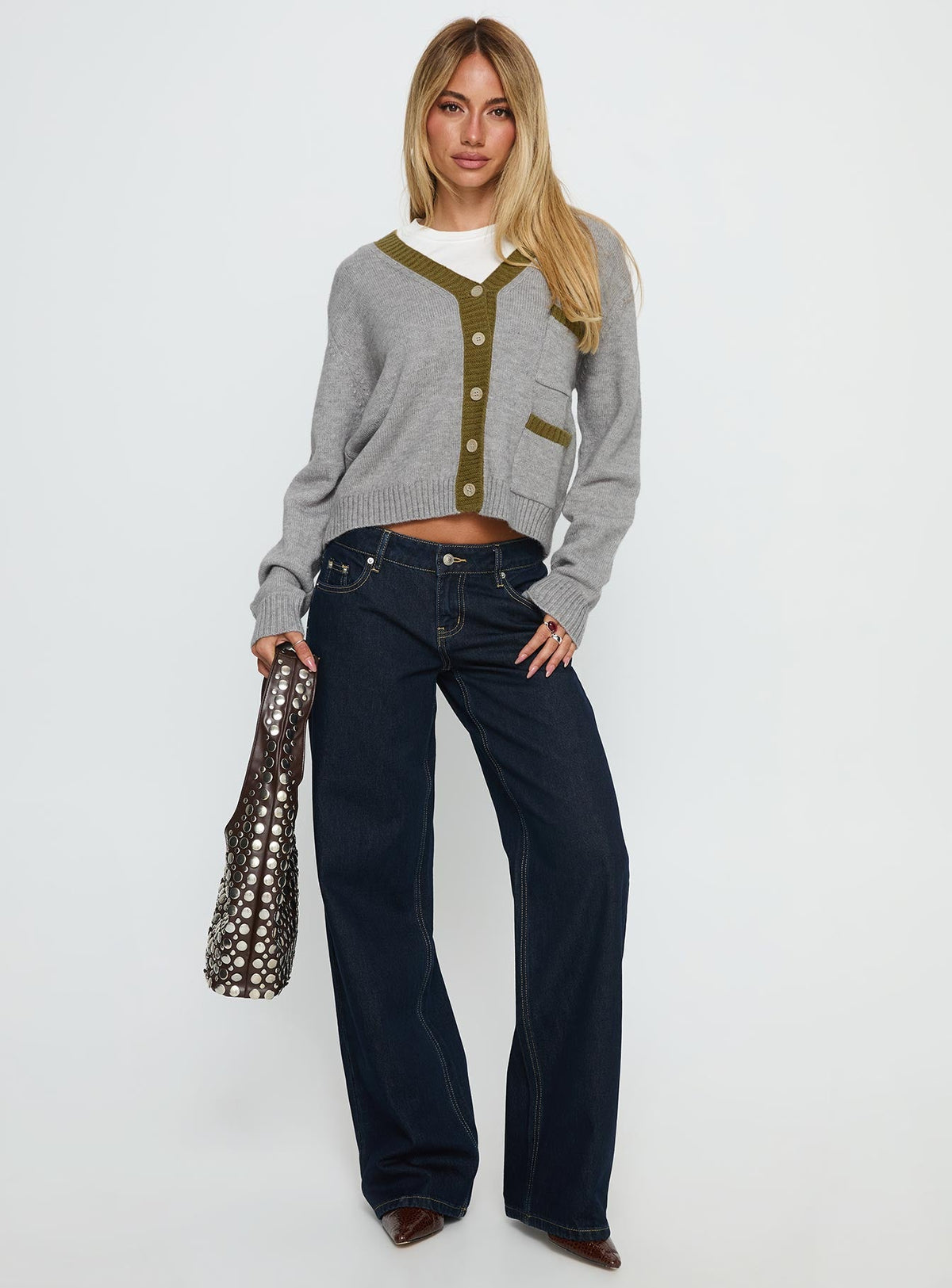 Atira Contrast Knit Cardigan Grey
