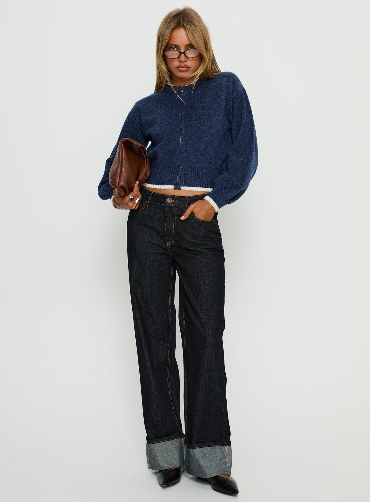 Amandi Zip Through Knit Jumper Navy / Cream