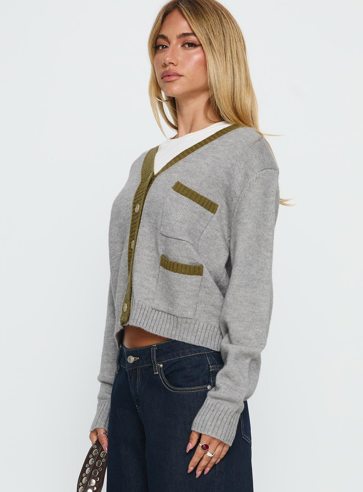 Atira Contrast Knit Cardigan Grey