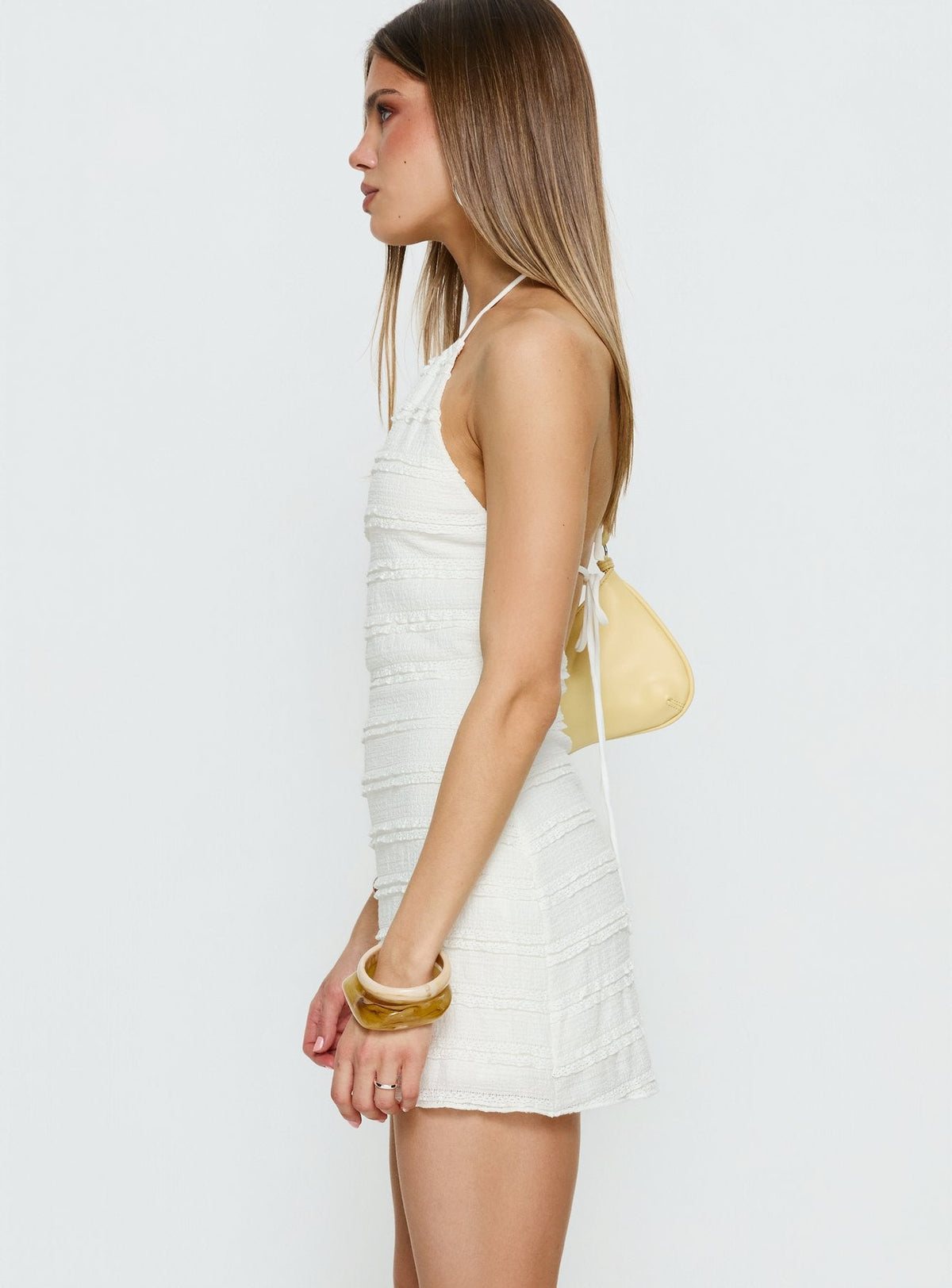 Abria Halter Textured Mini Dress White