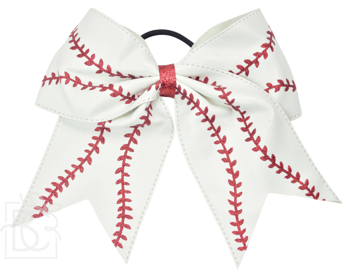 Baseball/Softball Pleather Bow w/ Knot & Tail on Pony