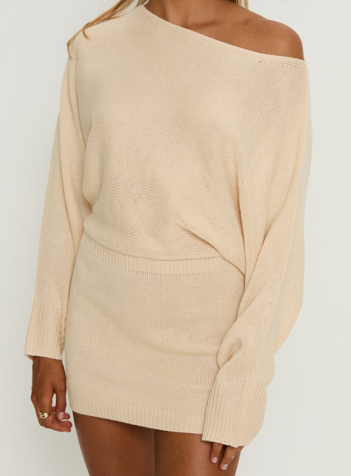 Bellamie Long Sleeve Mini Dress Cream