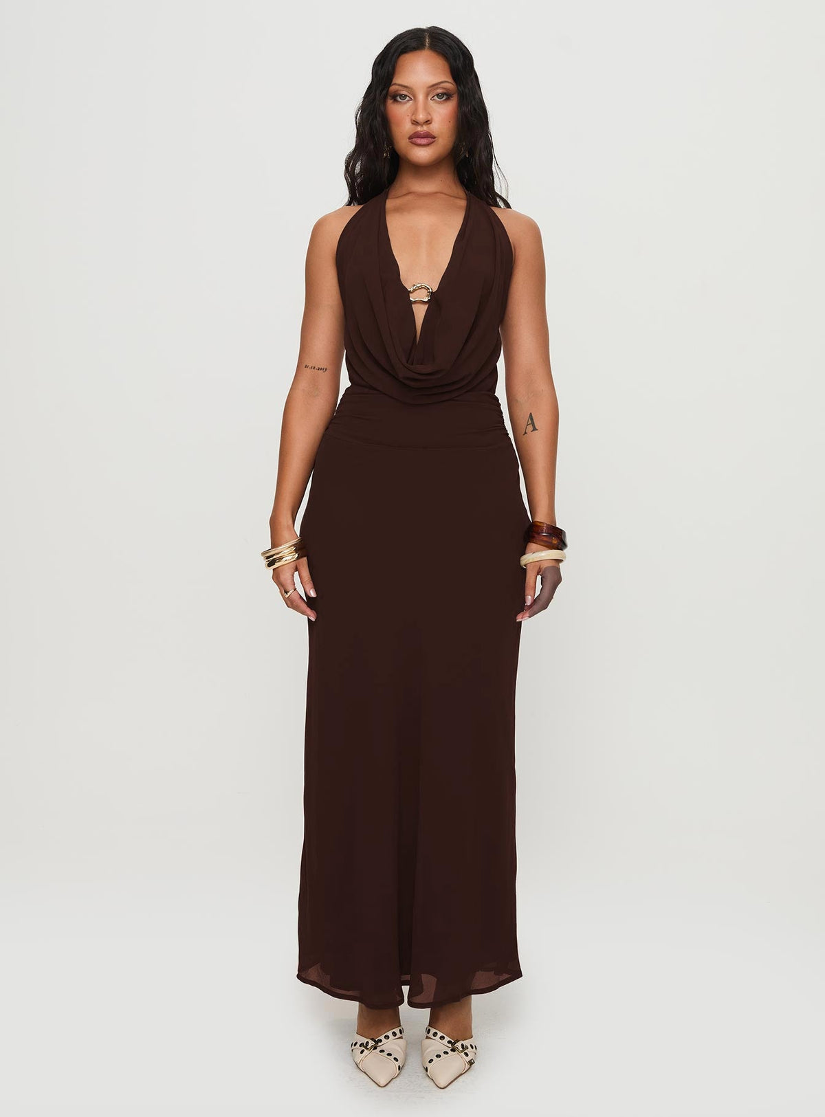 Alejandria Cowl Neck Maxi Dress Chocolate