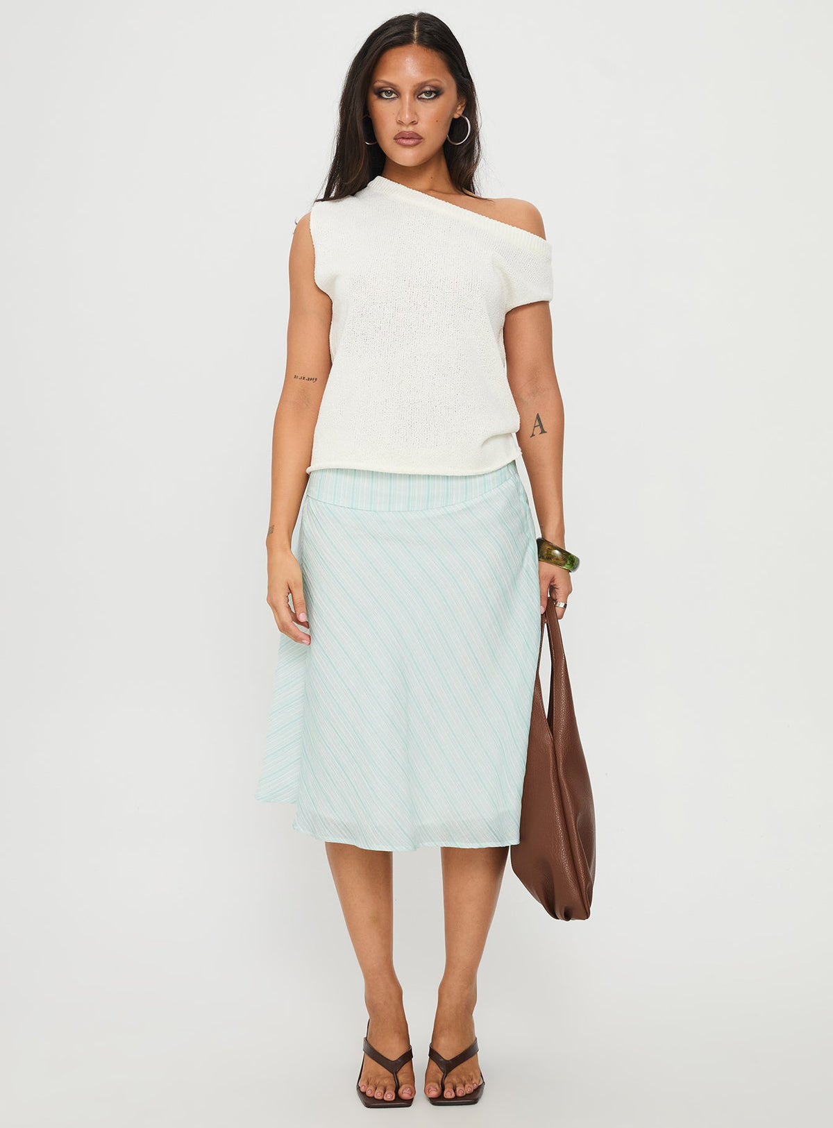 Alunara Midi Skirt Aqua Stripe