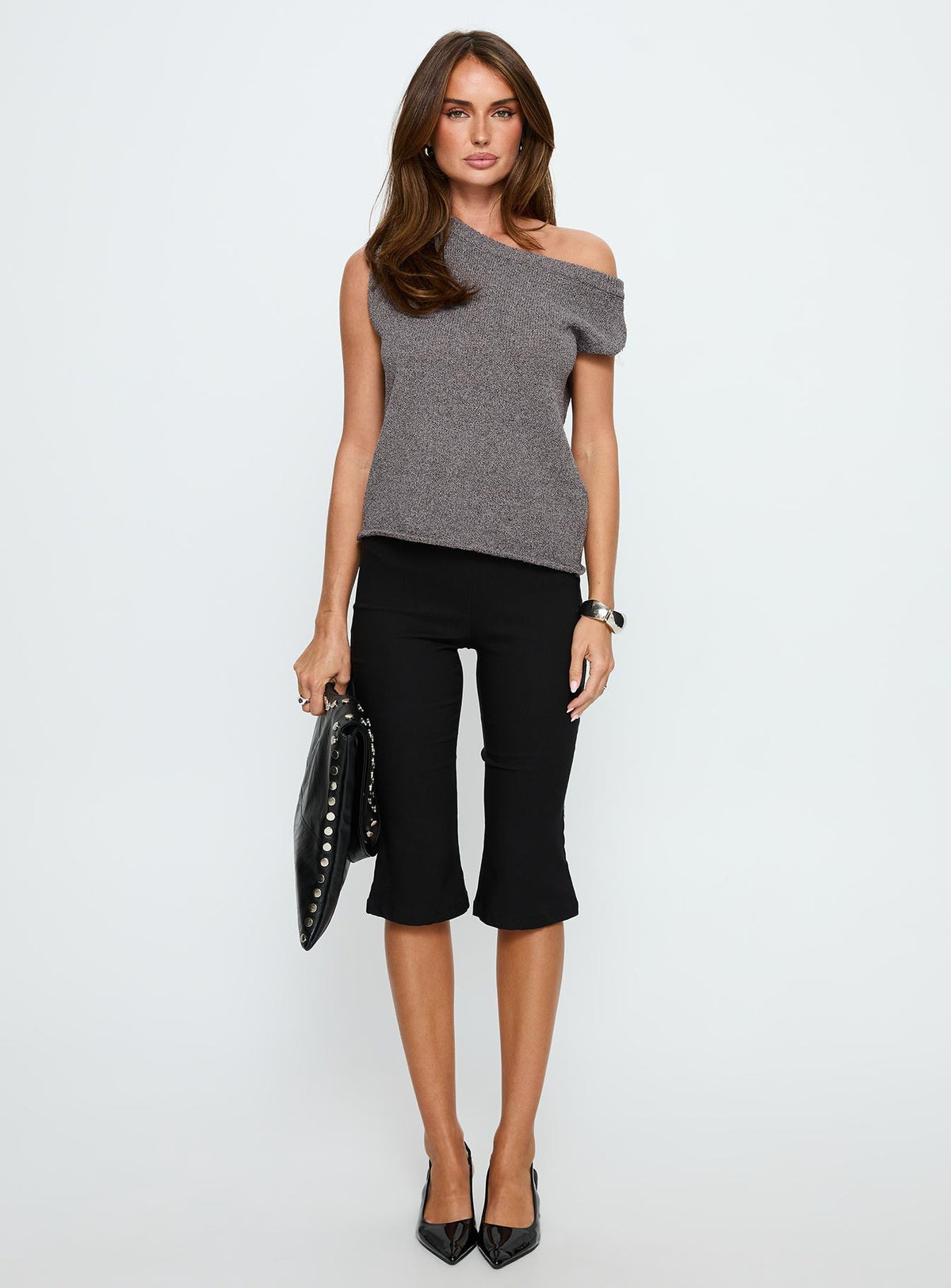 Ashfield Off Shoulder Top Dark Grey