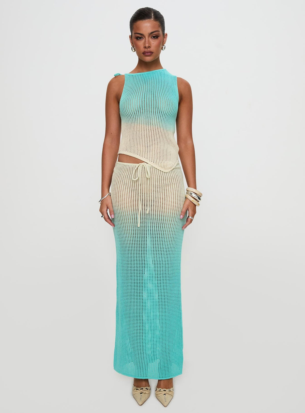 Auralia Knit Maxi Skirt Blue / Cream