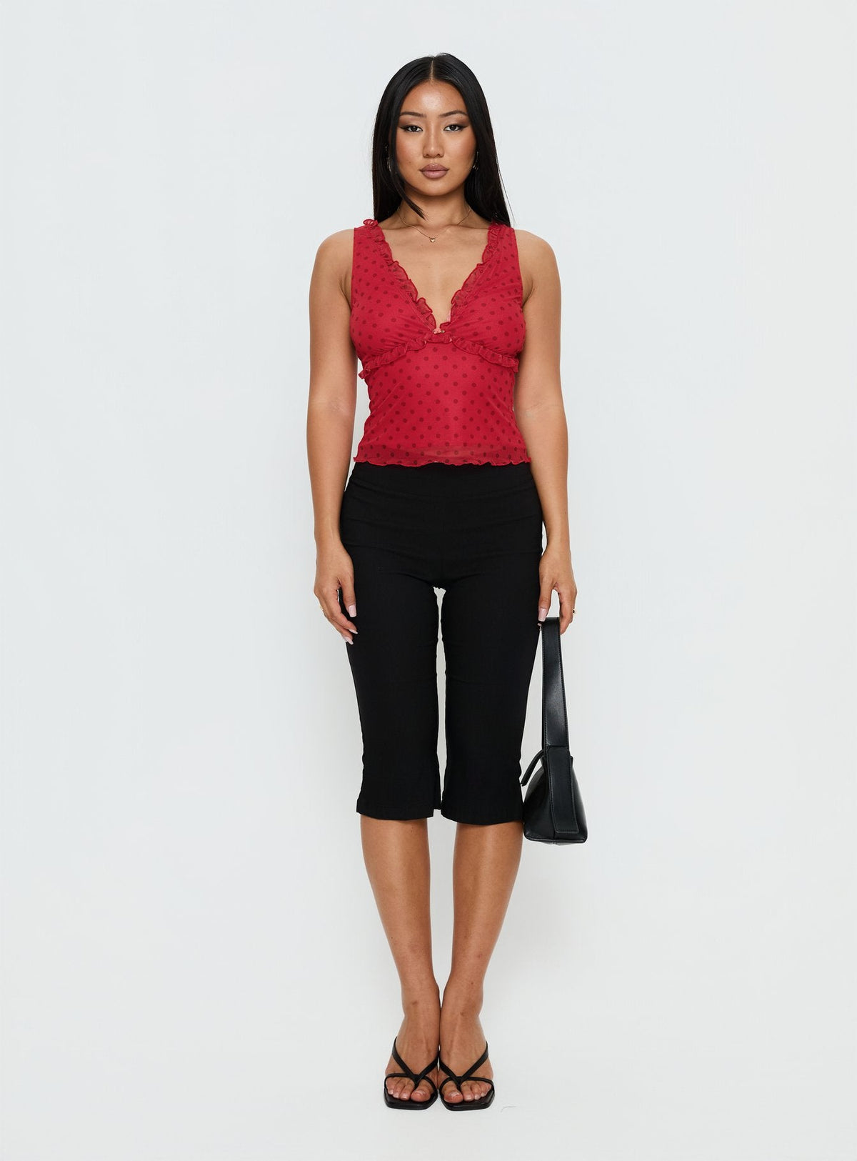 Azira Frill Detail Top Red Polka