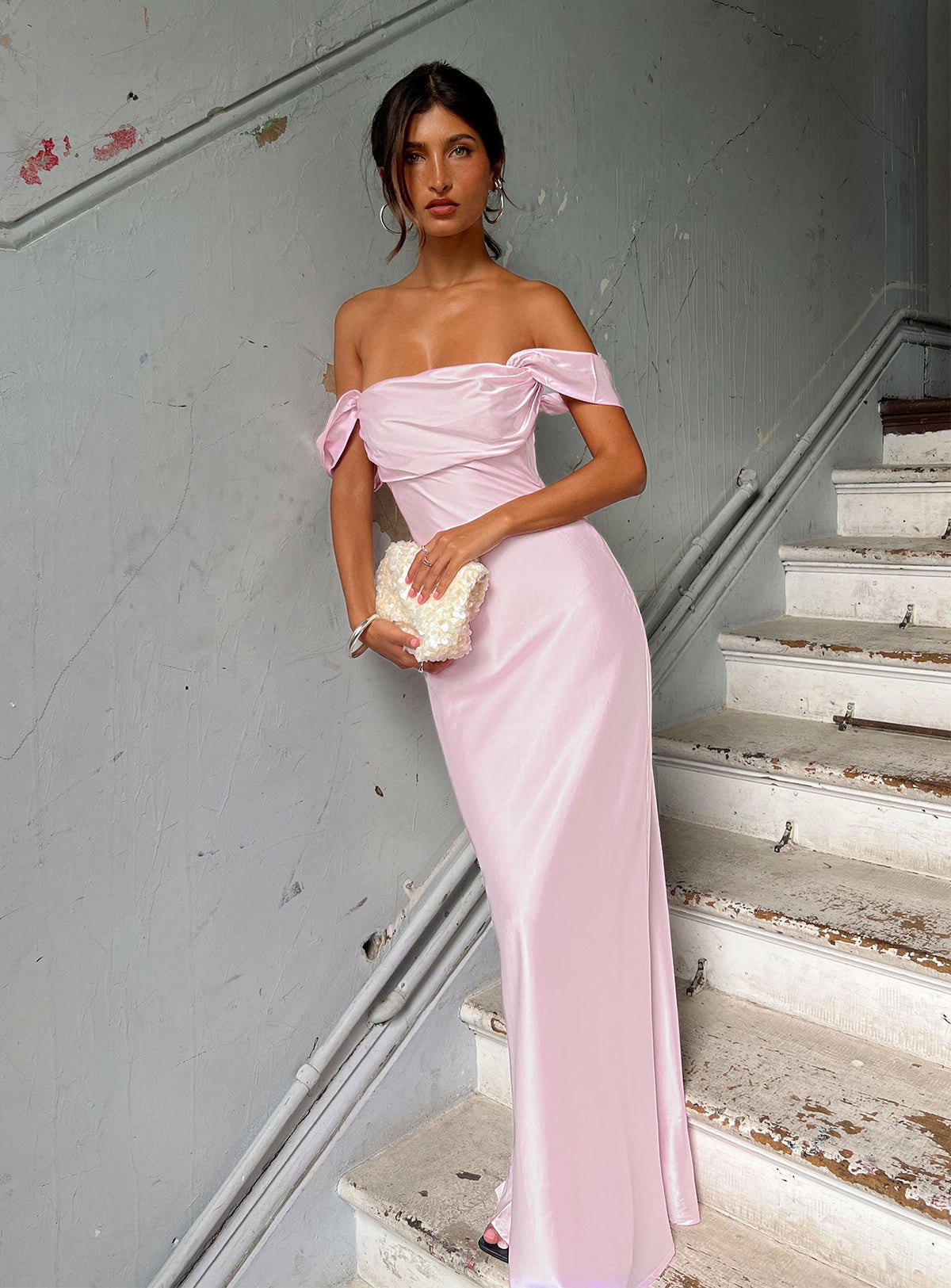 Azura Off The Shoulder Maxi Dress Pink