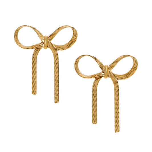 Bow Herringbone Earrings 18K gold filled