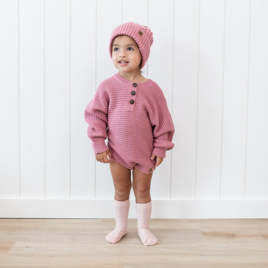 Chunky Knit Romper in Apple Blossom