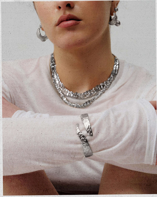 Textured Square Necklace in Silver