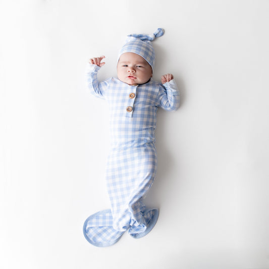 Knotted Gown with Hat Set in Gingham Breeze