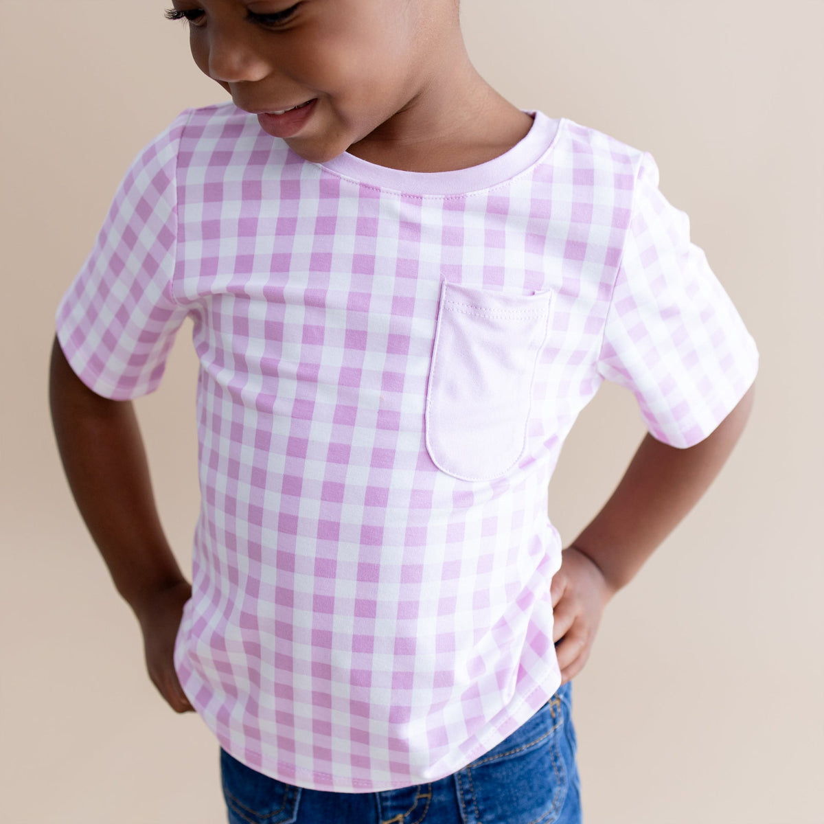 Toddler Crew Neck Tee in Gingham Thistle