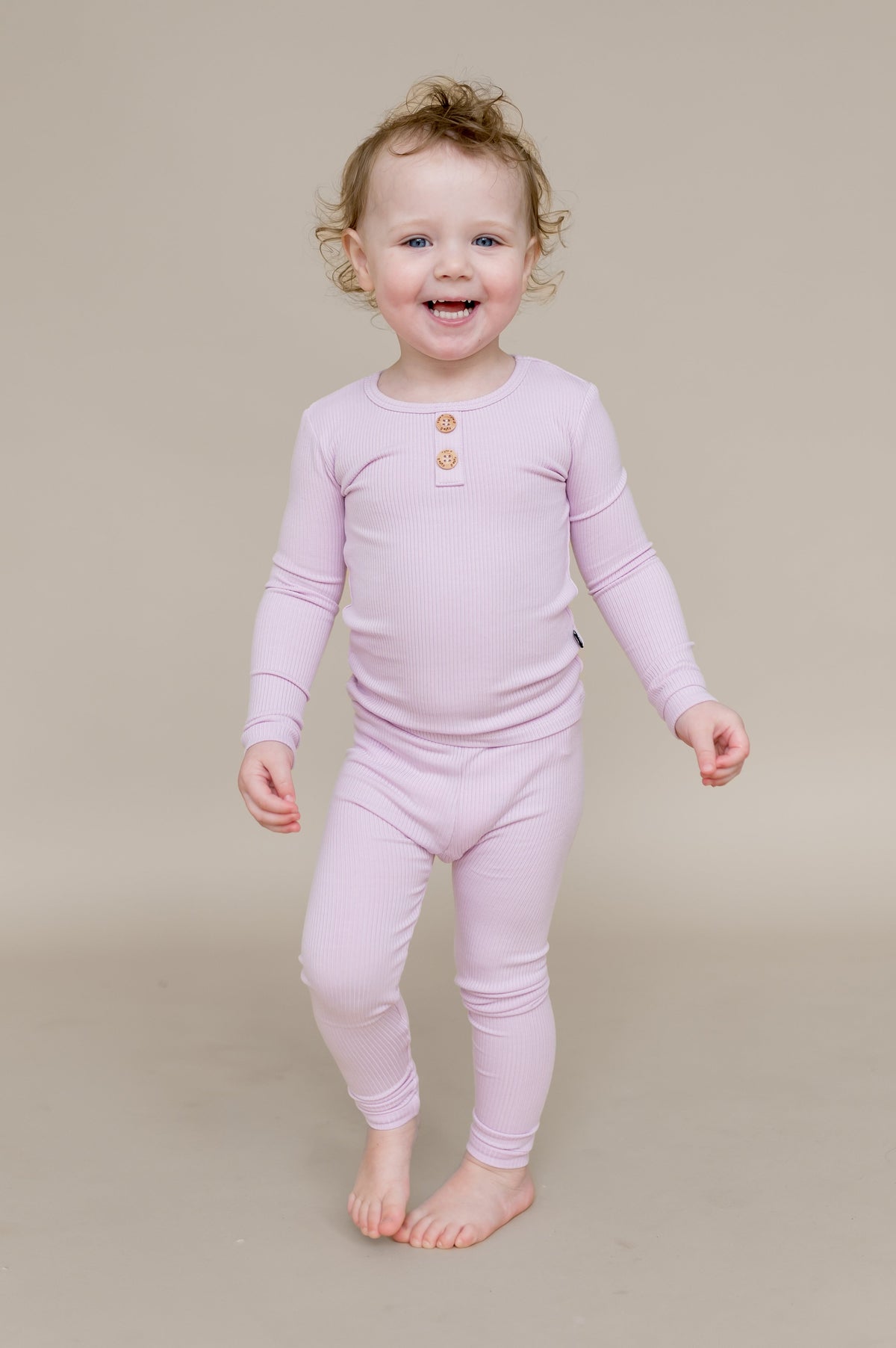 Ribbed Henley Set in Thistle