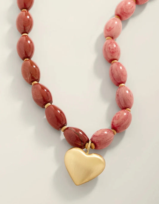 ANASTASIA HEART BEADED NECKLACE 18" - PINK