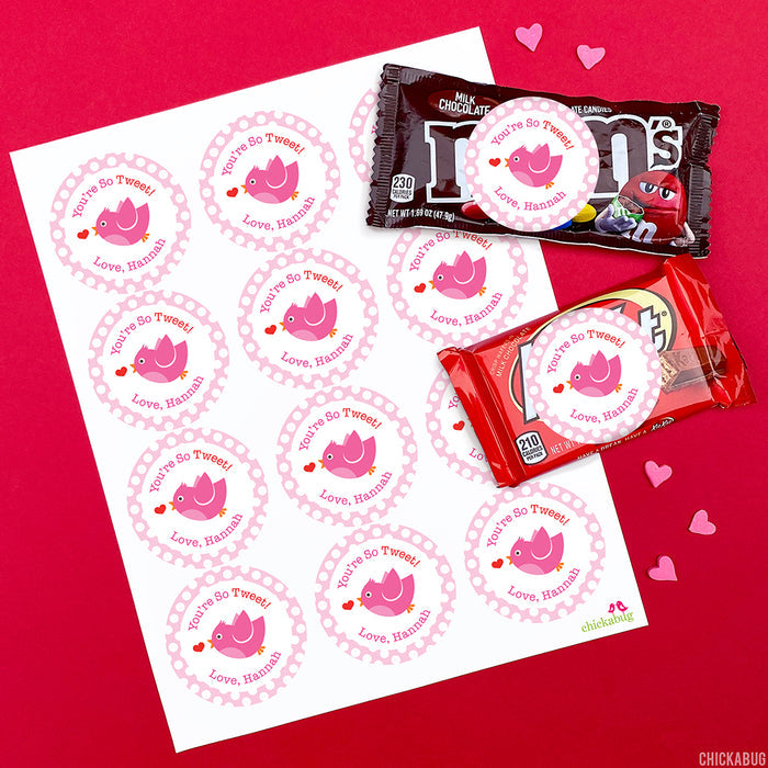 Bird "You're So Tweet" Valentine's Day Stickers