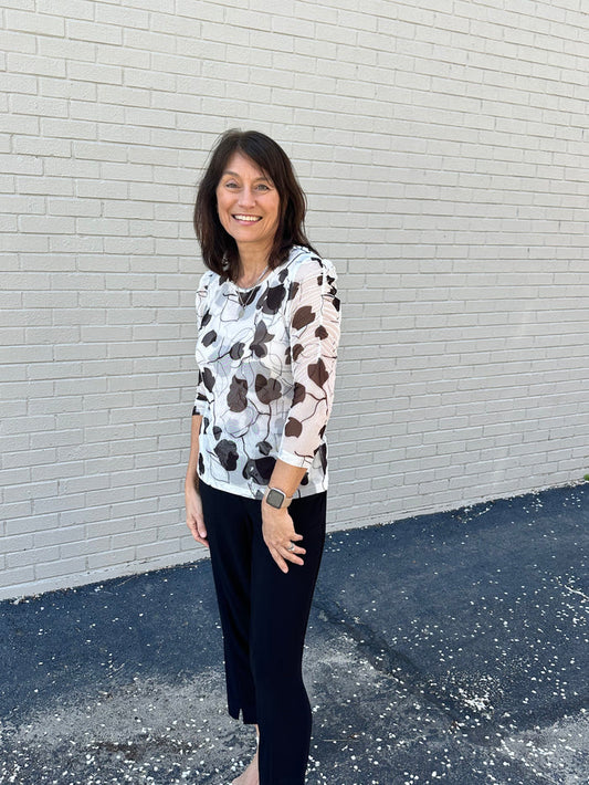 Blossom Bliss 3/4 Sleeve Ruched Top Picadilly Top