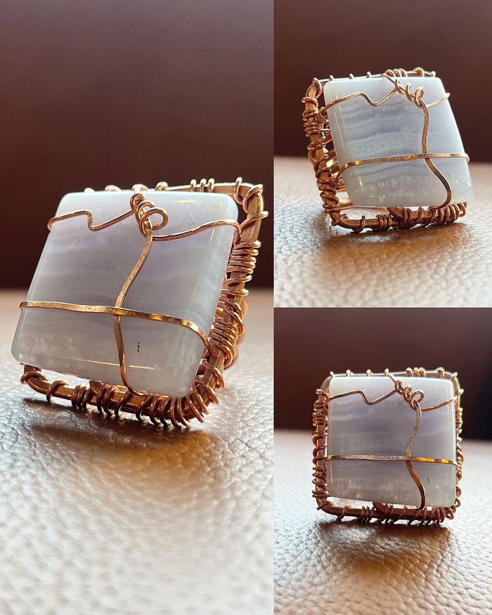BLUE LACED AGATE RING IN COPPER