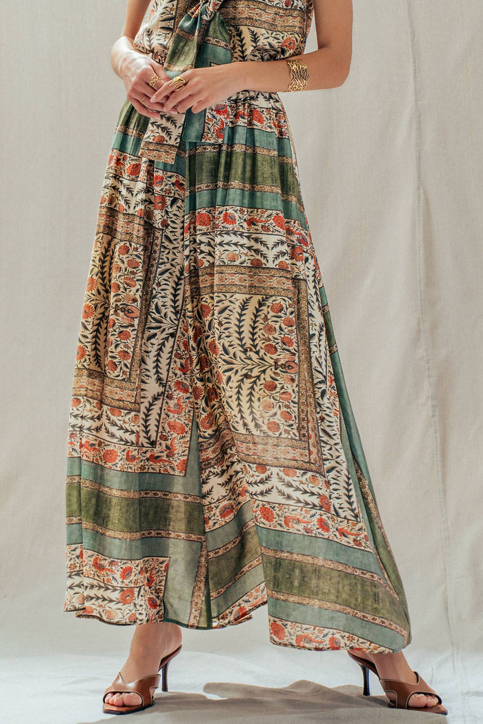 Botanical Bird Print Tencel Blend Maxi Skirt: MULTI / S-M-L:2-2-2 Urban Daizy