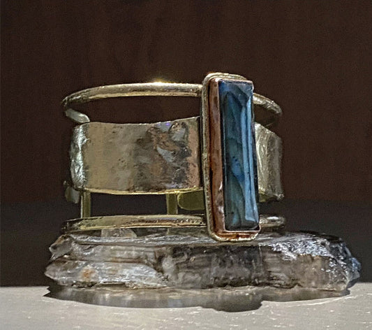 BRASS+COPPER+  LABRADORITE CUFF BRACELET