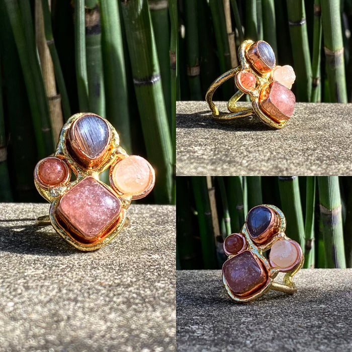 BRASS+COPPER+  MOONSTONE+ROSE QUARTZ+RED AVENTURINE