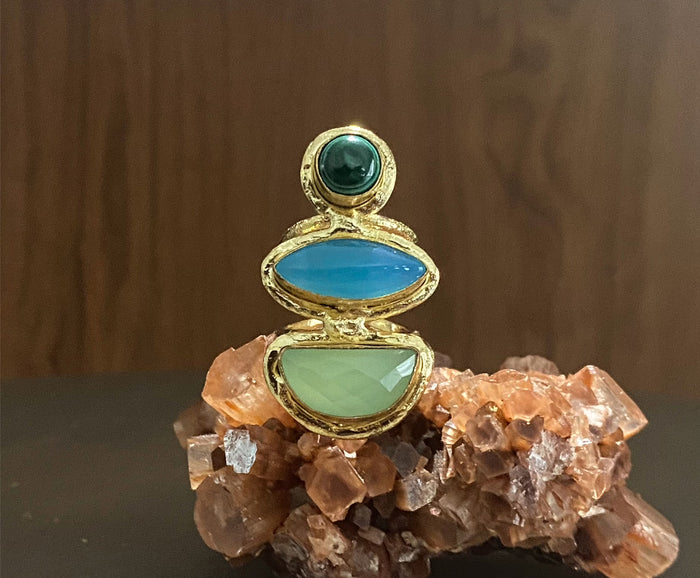 BRASS+MALACHITE+BLUE & GREEN CHALCEDONY