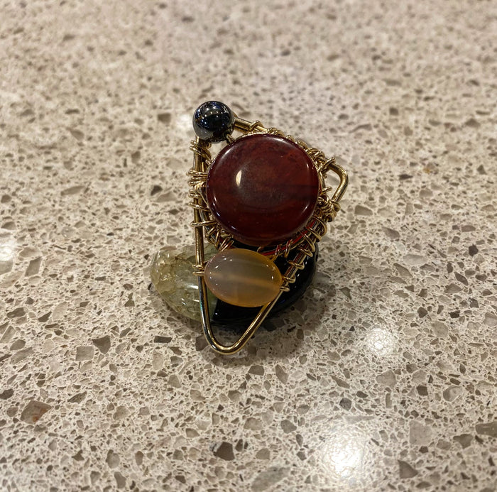 BRONZE+AGATE+  HEMATITE PARTY RING
