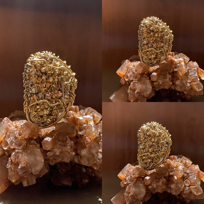 BRONZE+GOLDEN TITANIUM QUARTZ DRUZY RING