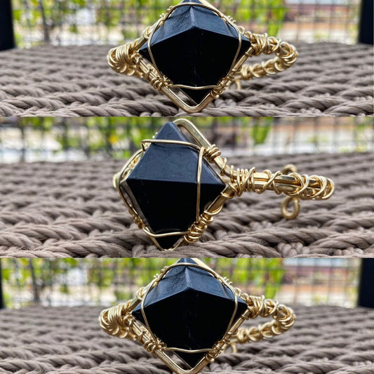 BRONZE+SHUNGITE PYRAMID CUFF BRACELET