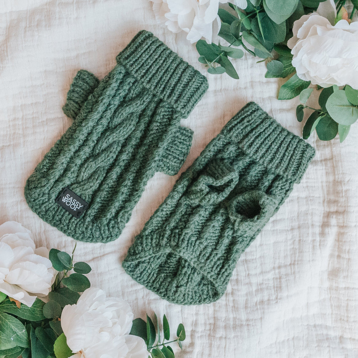 Pet Cable Knit Sweater - Dark Green
