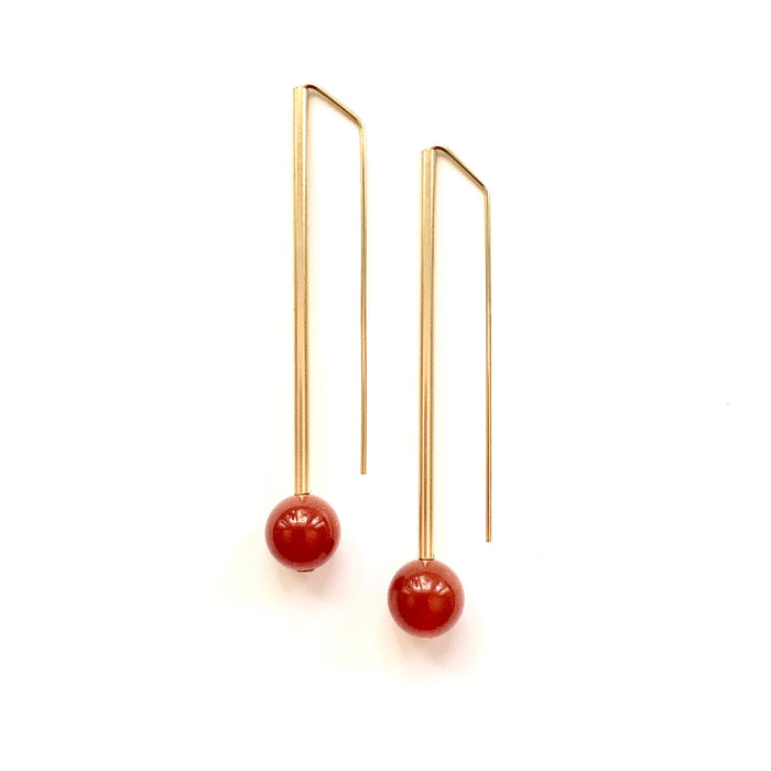 Carnelian Ball and Long Tube Earrings - ships directly from maker
