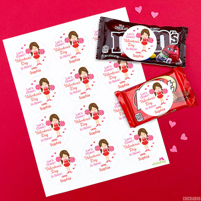 Cheerleader with Brown Hair  Valentine's Day Stickers
